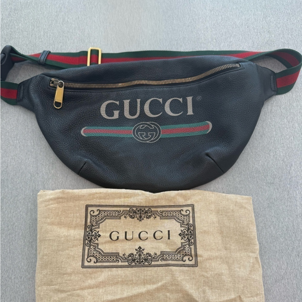 Gucci Large black leather logo interlock GG Web striped belt bag crossbody - Picture 15 of 15